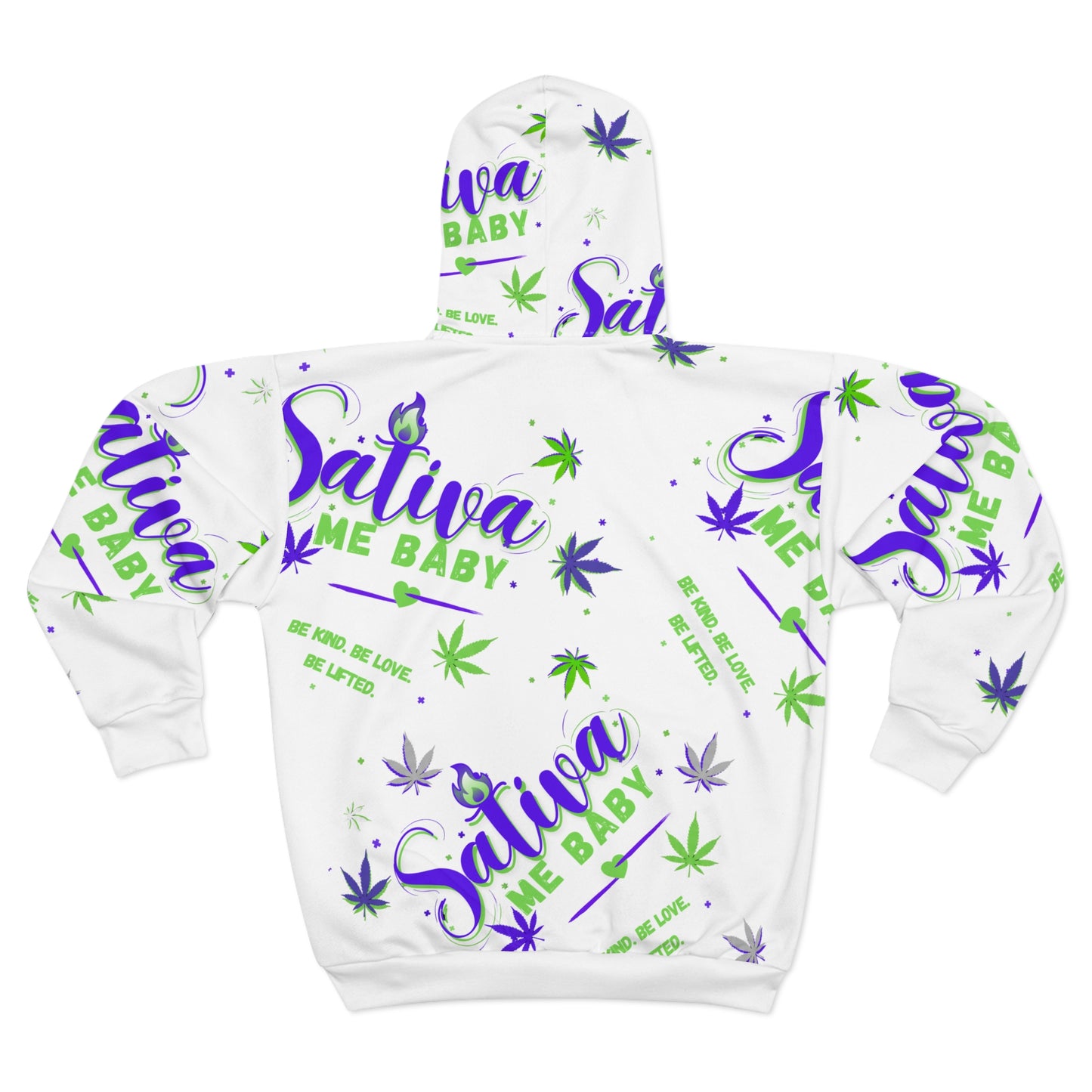 Sativa Me Baby Zip Hoodie — White All-Over Cannabis Print
