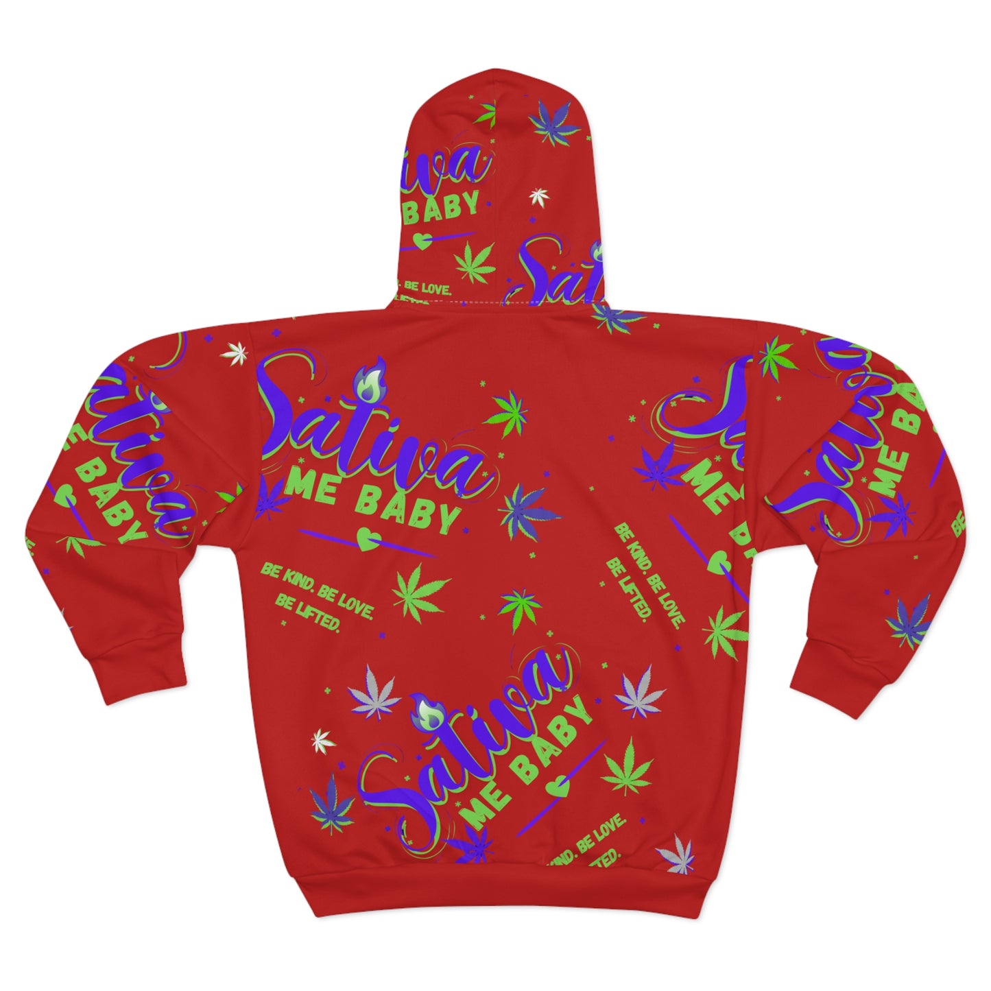 Sativa Me Baby Zip Hoodie — Red All-Over Cannabis Print
