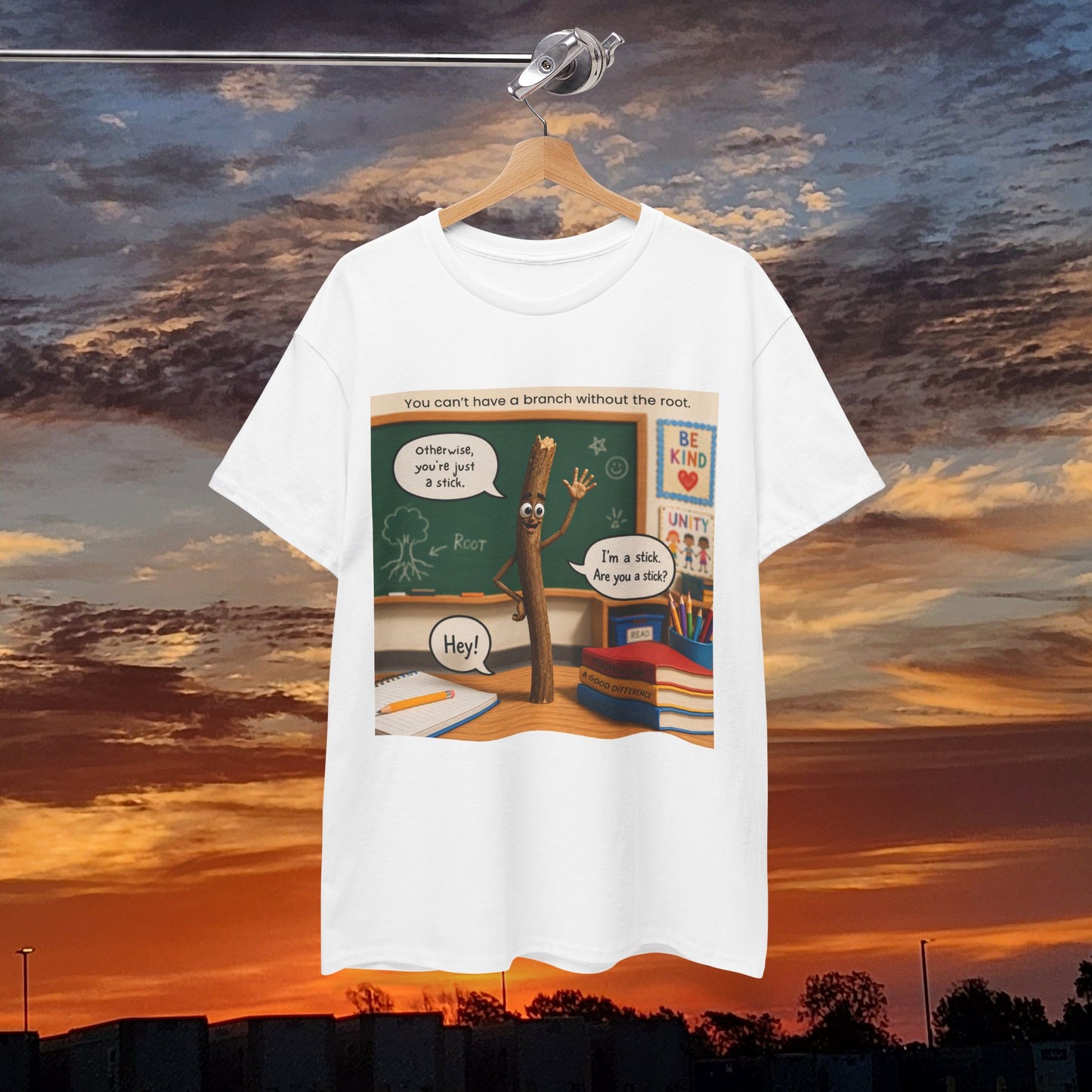 Teacher Funny Pencil T‑Shirt — Classroom Pun 'You Can't Have a Branch Without the Root'