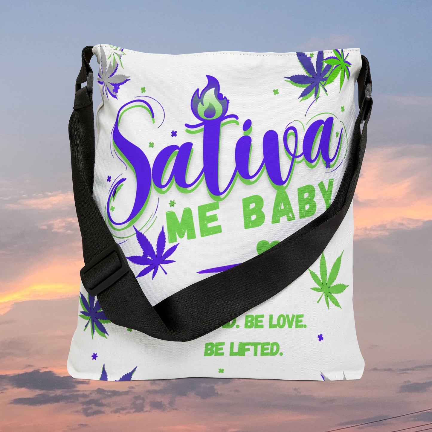 "Sativa Me Baby" Adjustable Tote — White