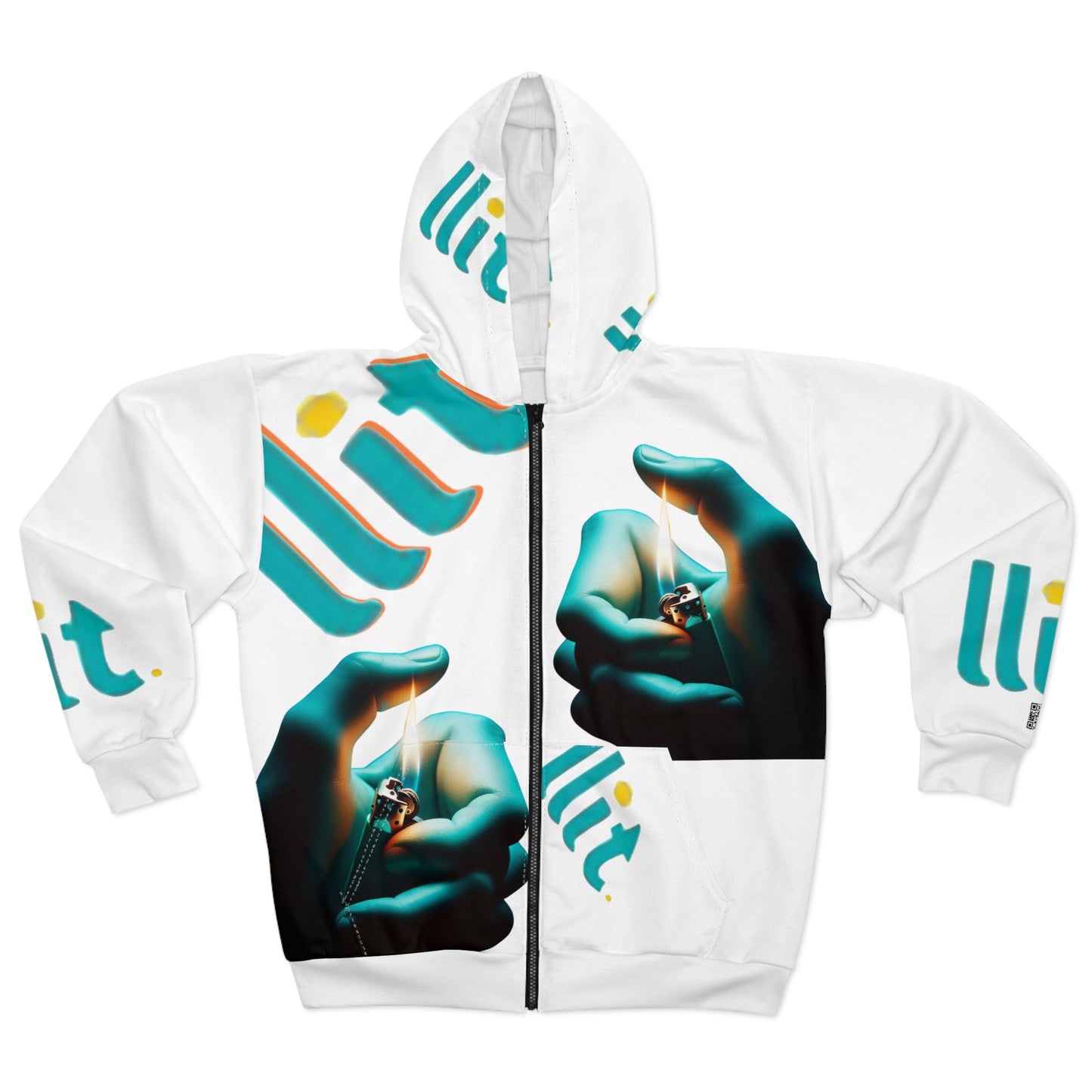 LLit ~ Lighter Hands Zip Hoodie — Bold Photographic All-Over Print
