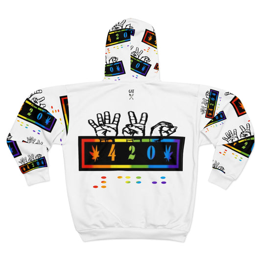 420 Rainbow Zip Hoodie — Cannabis Symbol Graphic All-Over Print
