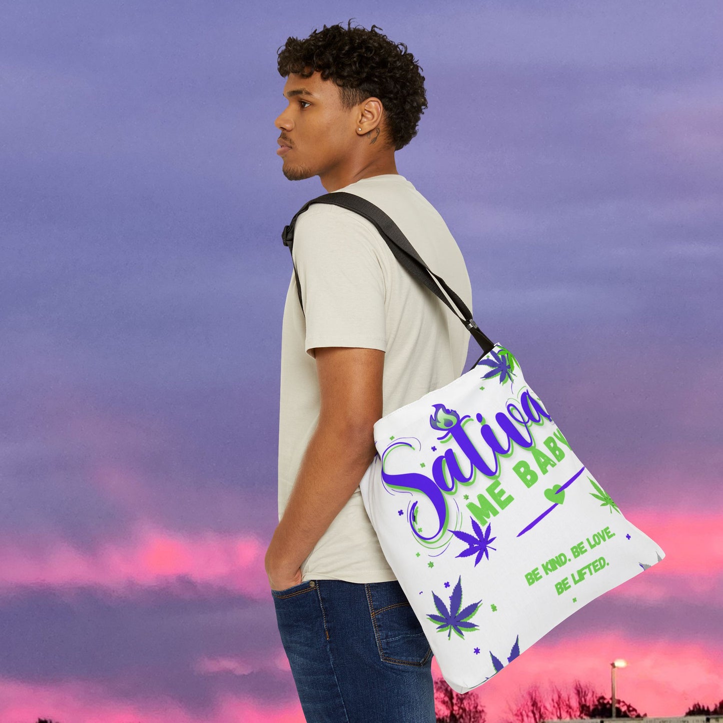 "Sativa Me Baby" Adjustable Tote — White
