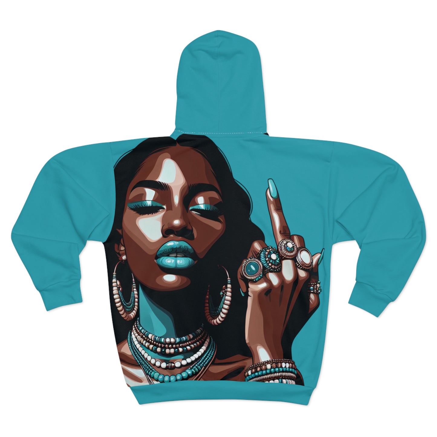 FYF ~ Bold Teal Statement Zip Hoodie — Fierce Queen Graphic