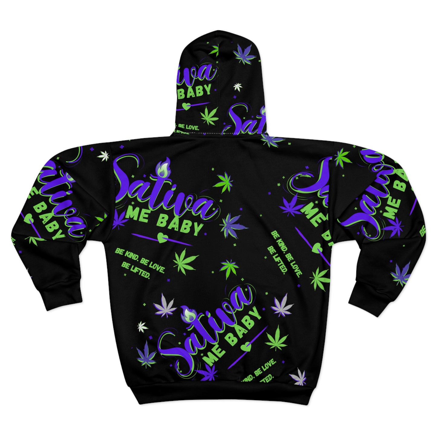Sativa Me Baby Zip Hoodie — Black All-Over Cannabis Print