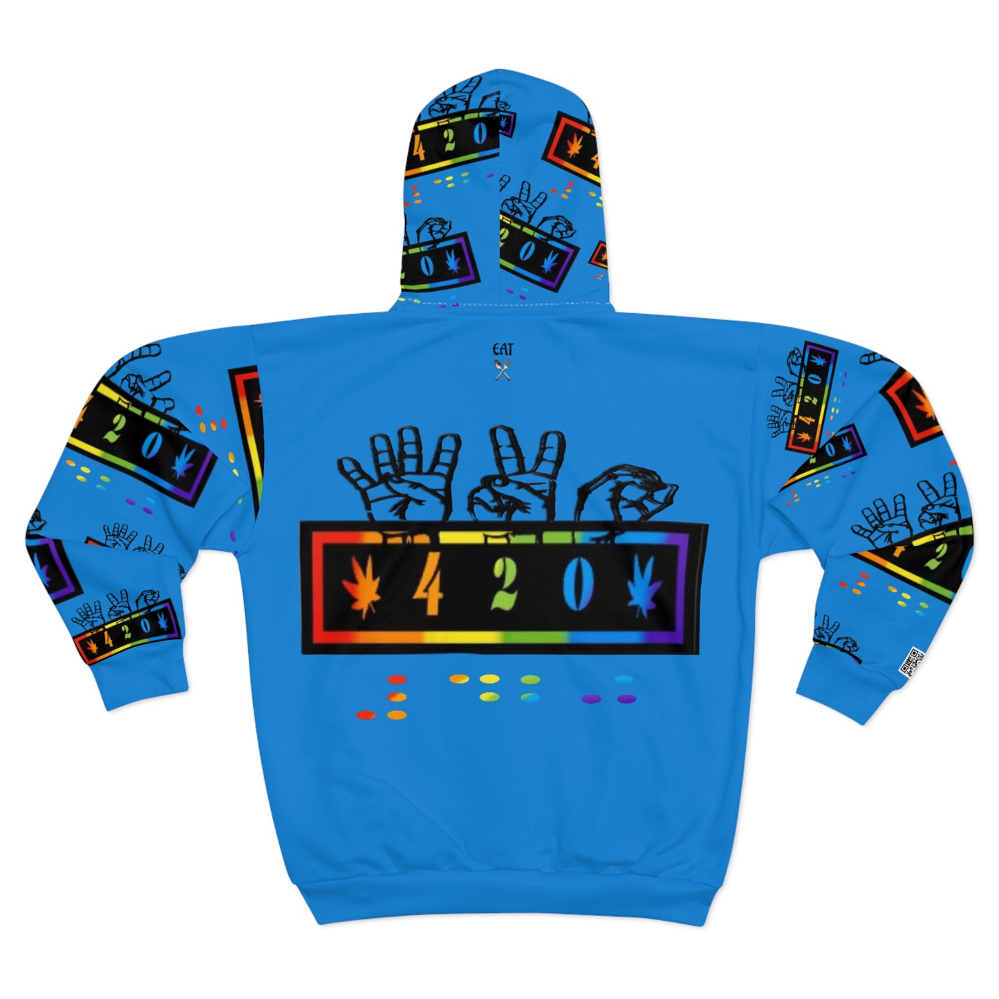 420 Rainbow Zip Blue Hoodie — Cannabis Symbol Graphic All-Over Print