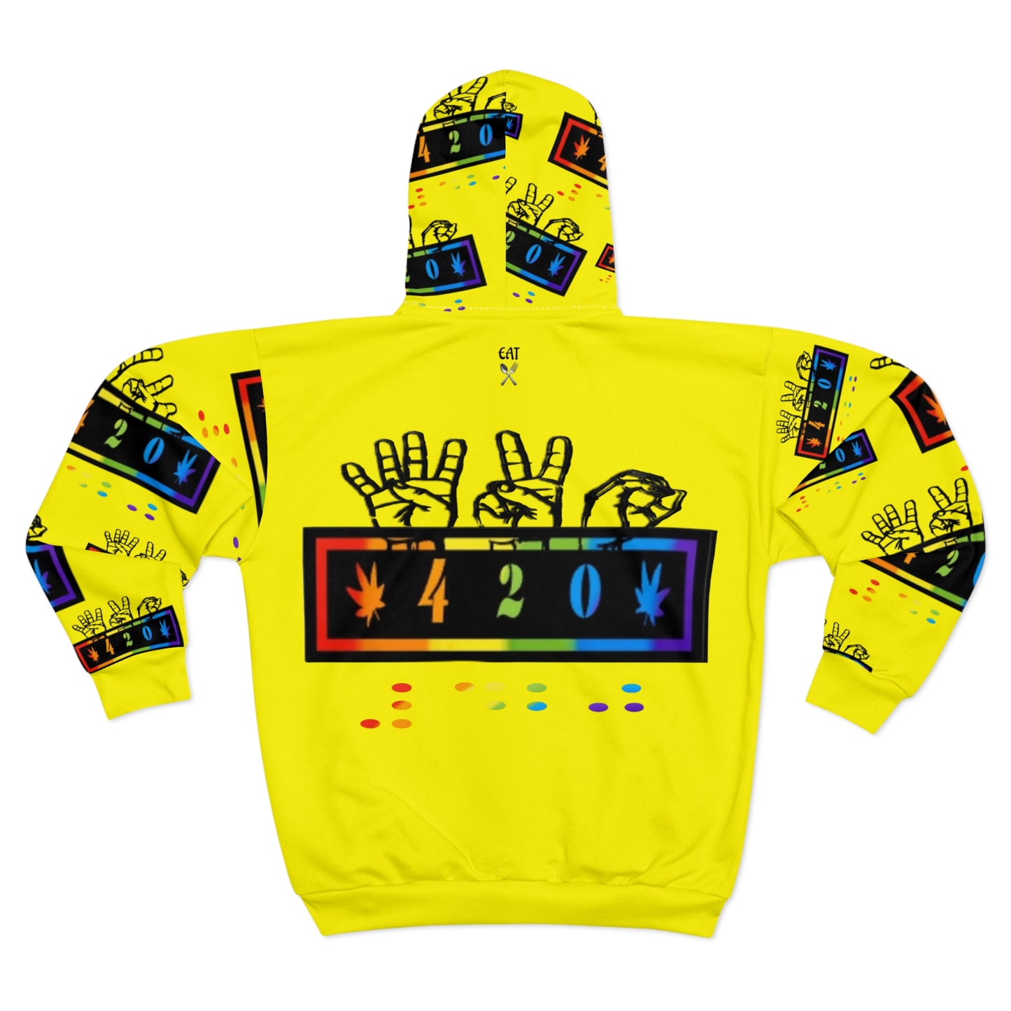 420 Rainbow Zip Yellow Hoodie — Cannabis Symbol Graphic All-Over Print