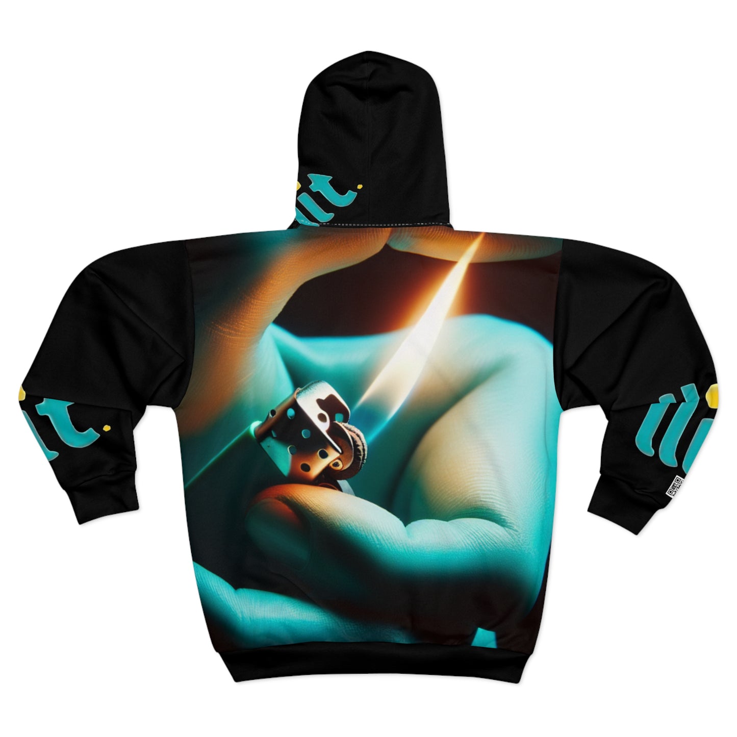LLit Lighter Flame Zip Hoodie — Photoreal Hands & Flame All-Over Print Hoodie