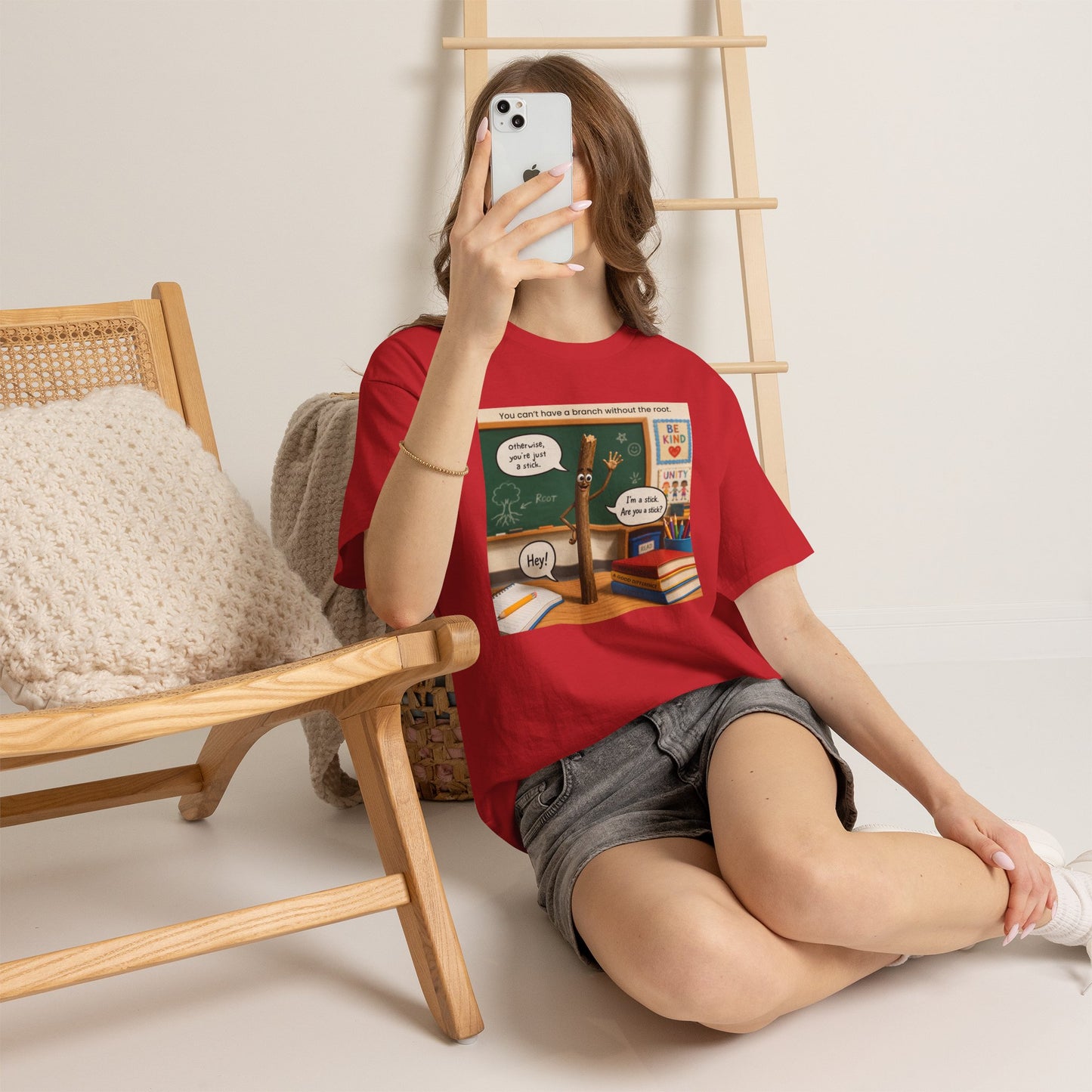 Teacher Funny Pencil T‑Shirt — Classroom Pun 'You Can't Have a Branch Without the Root'