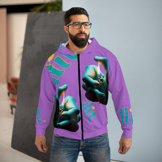 LLit ~ Retro Neon Lighter Zip Hoodie — "Zip Hoodie" All-Over Print