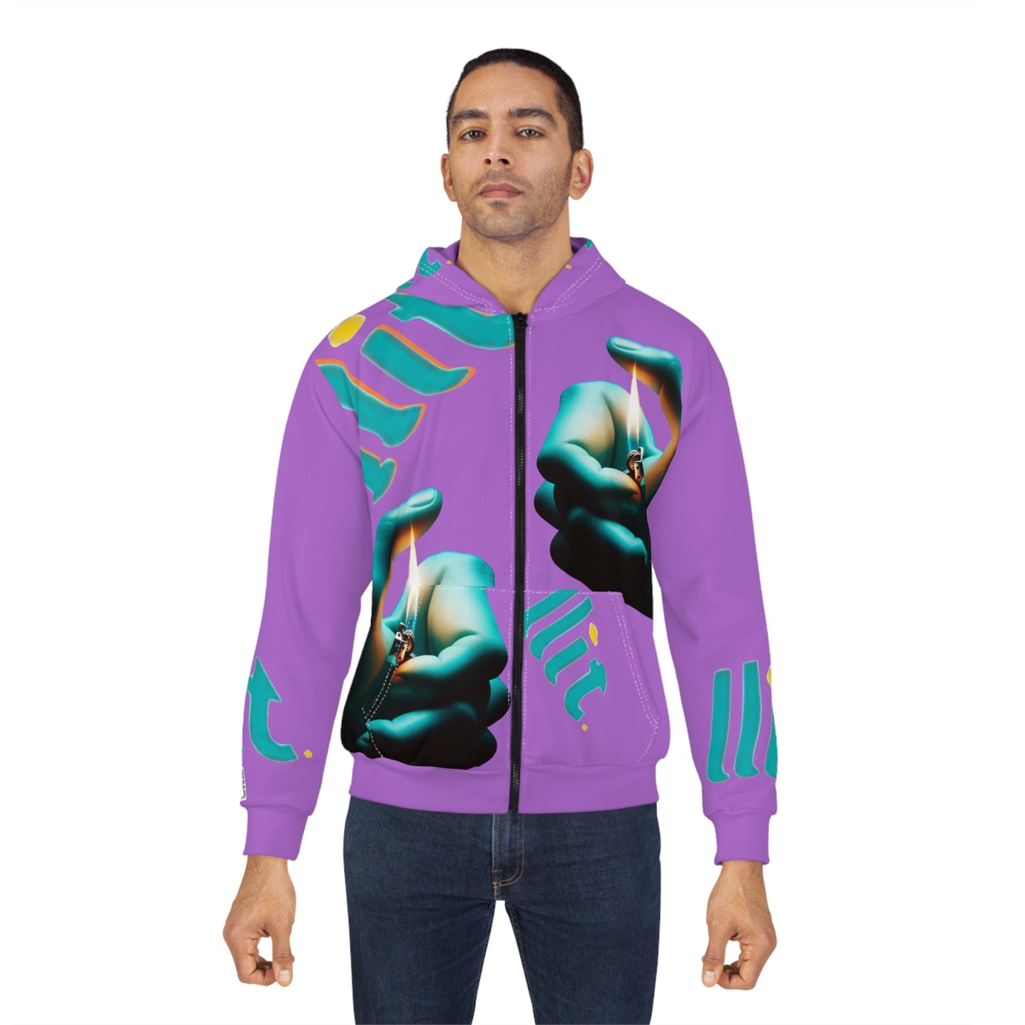 LLit ~ Retro Neon Lighter Zip Hoodie — "Zip Hoodie" All-Over Print
