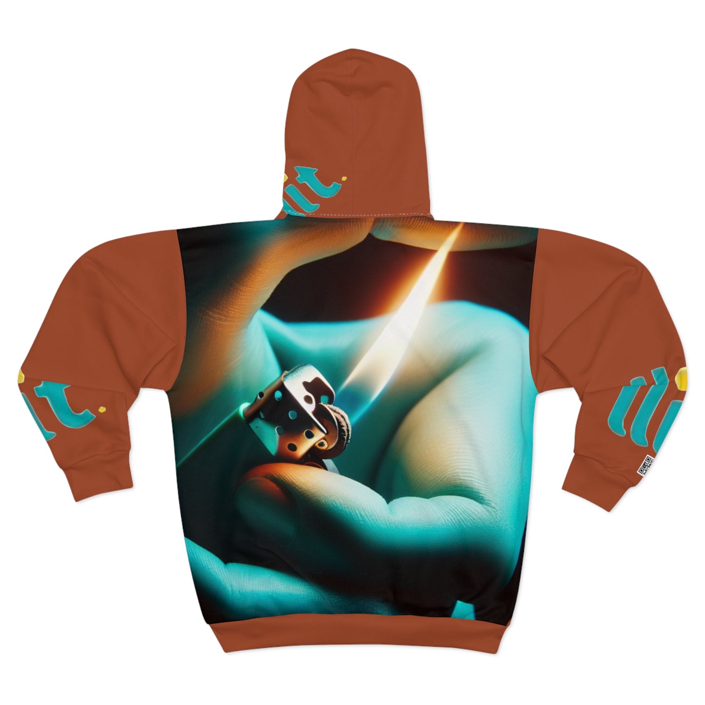LLit Lighter Flame Zip Hoodie — Photoreal Hands & Flame All-Over Print Hoodie