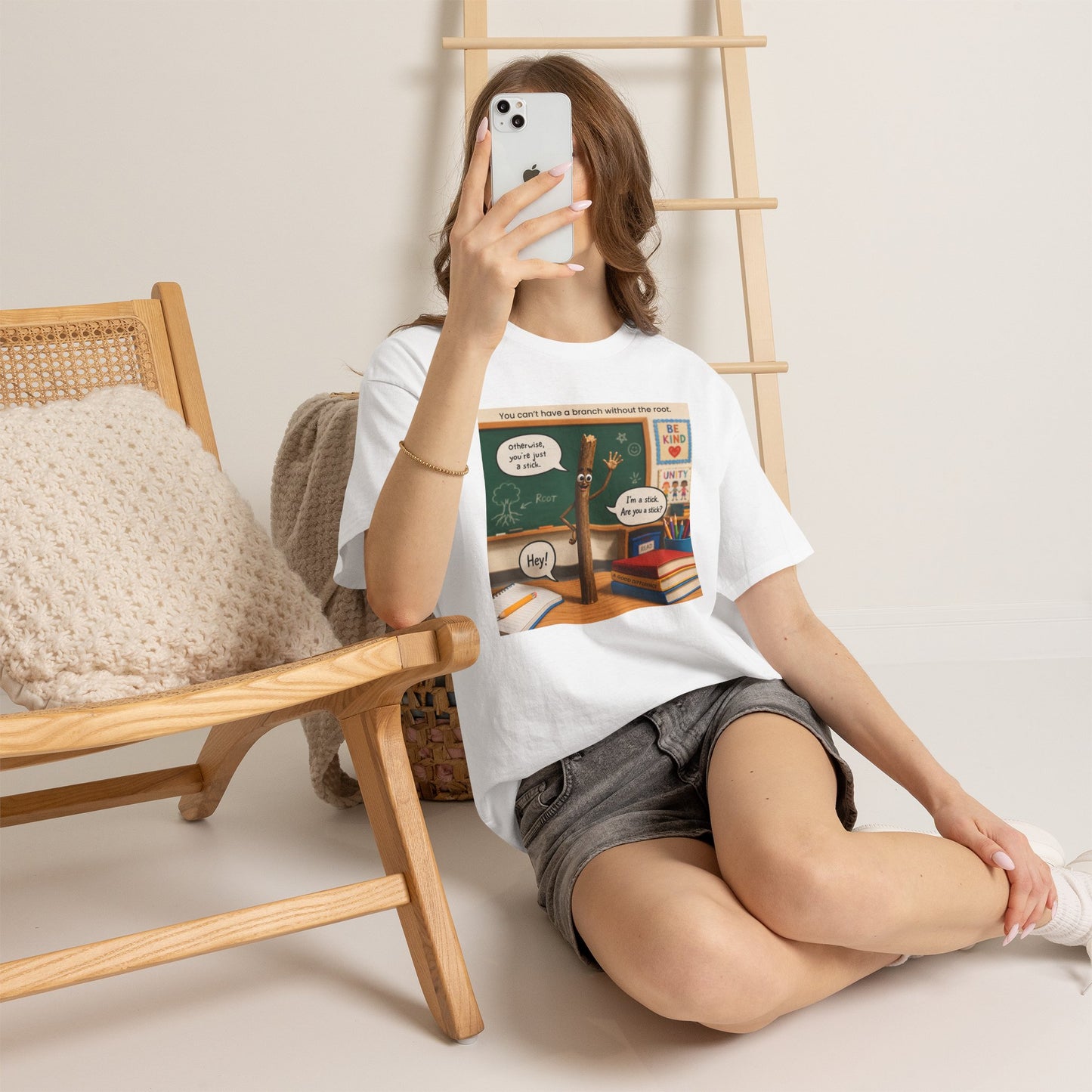 Teacher Funny Pencil T‑Shirt — Classroom Pun 'You Can't Have a Branch Without the Root'