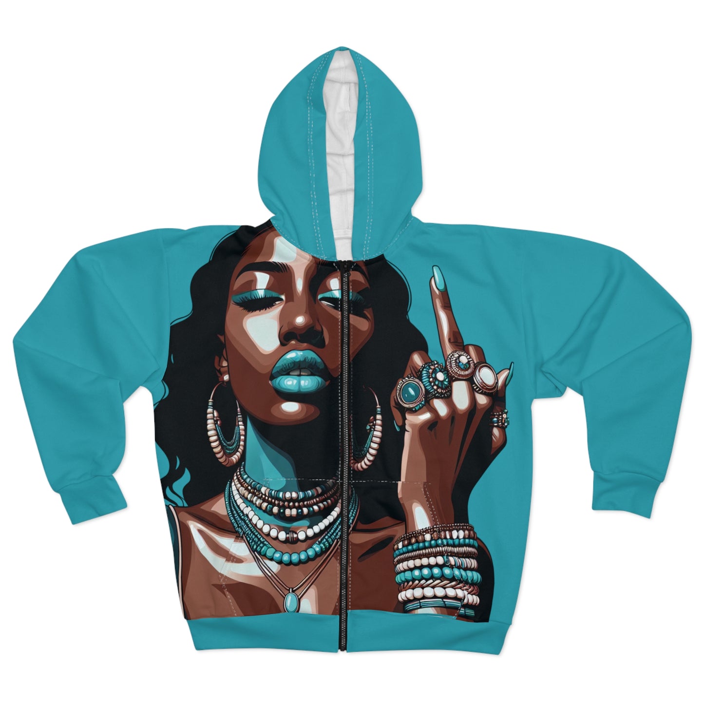 FYF ~ Bold Teal Statement Zip Hoodie — Fierce Queen Graphic