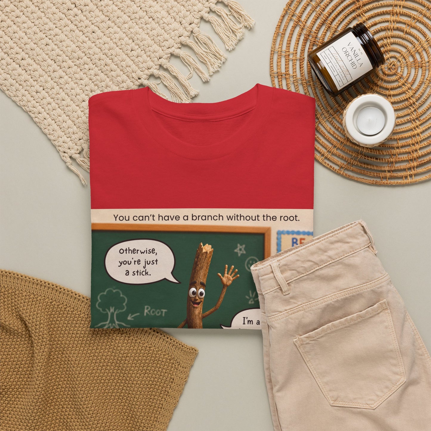 Teacher Funny Pencil T‑Shirt — Classroom Pun 'You Can't Have a Branch Without the Root'
