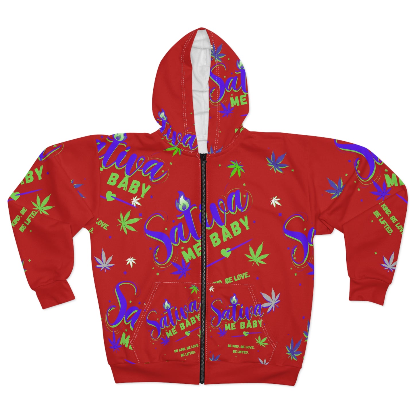 Sativa Me Baby Zip Hoodie — Red All-Over Cannabis Print