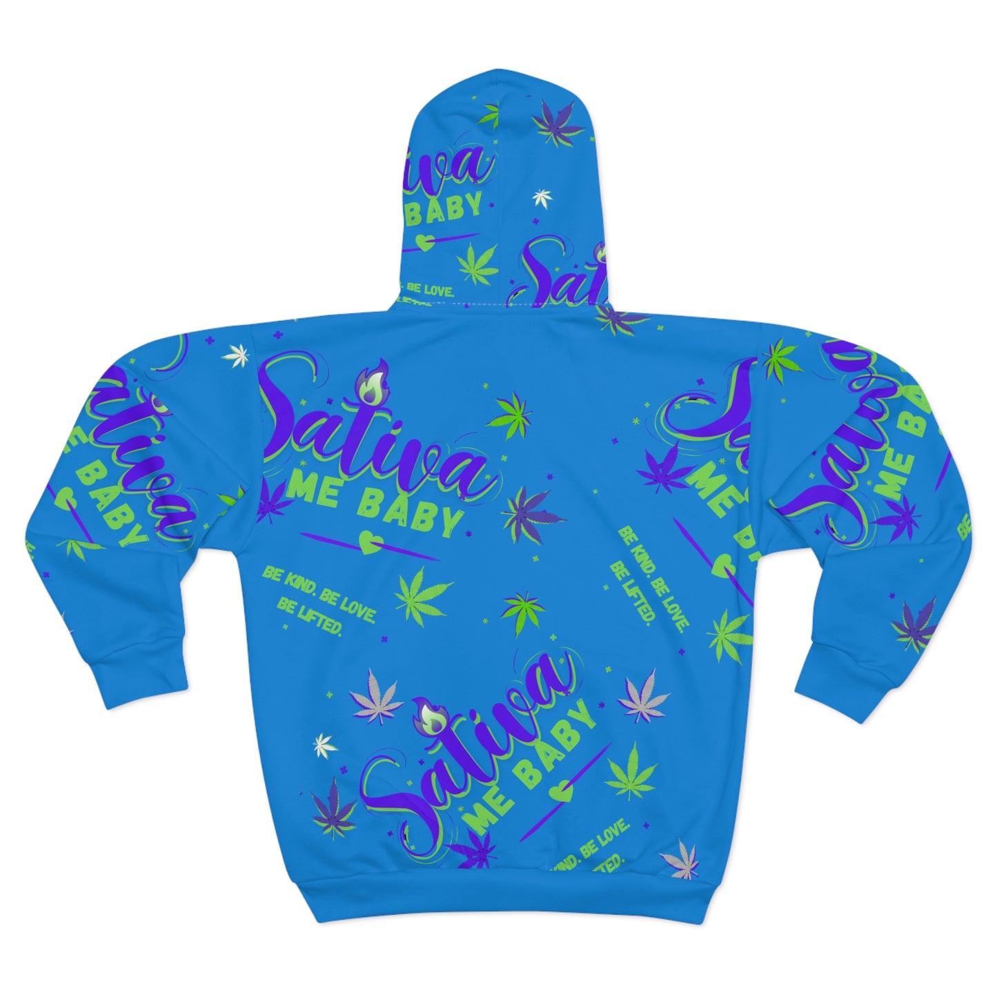 Sativa Me Baby Zip Hoodie — Blue All-Over Cannabis Print