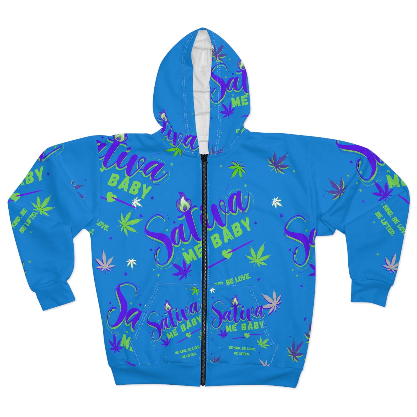 Sativa Me Baby Zip Hoodie — Blue All-Over Cannabis Print